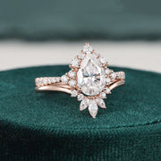 1.50 CT Pear Cut Cluster Moissanite Bridal Ring Set Mapple Gems